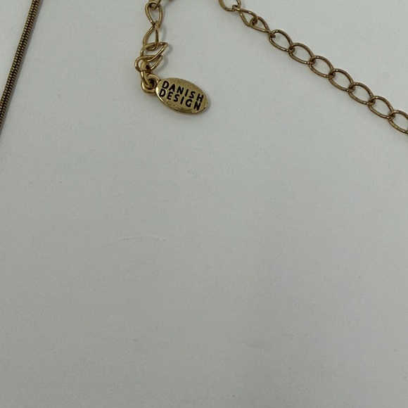 Danish Pilgrim Gold Black Flower Pendant Statement Necklace - Picture 5 of 7